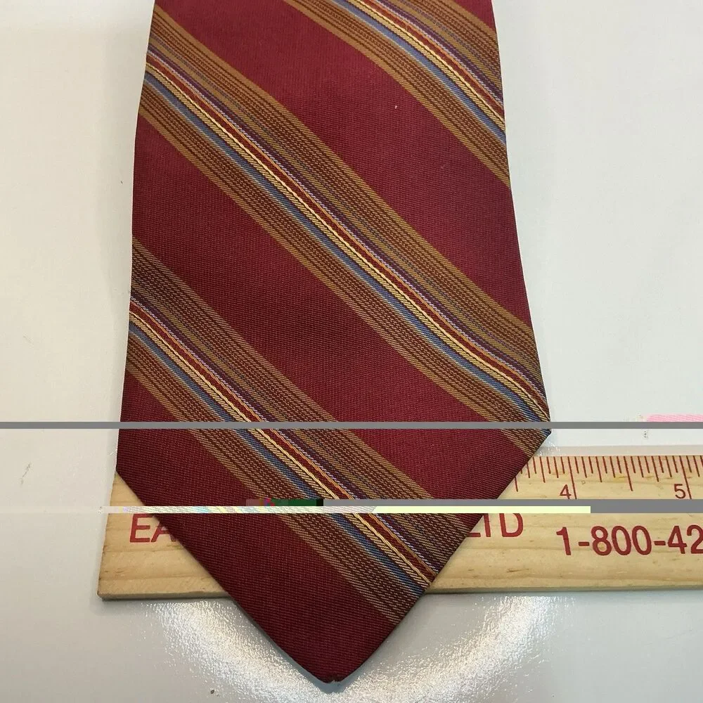 Robert Talbott Levy’s Nashville Men’s Silk Tie Red Gold Blue Stripe Hand Sewn US